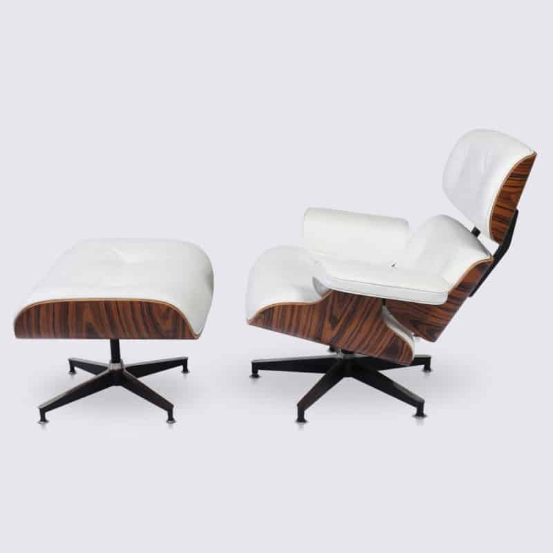 copie fauteuil lounge eams ottoman cuir italien blanc bois de palissandre replica fauteuil eames design