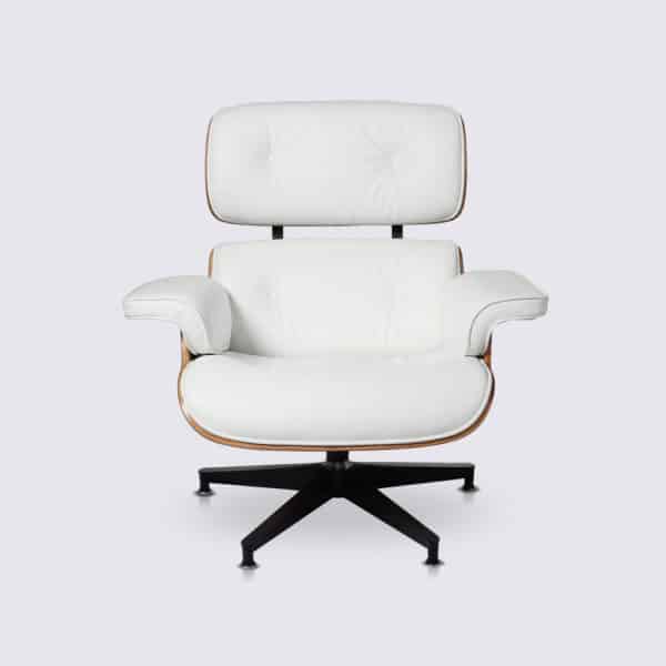 copie fauteuil lounge eams ottoman cuir italien blanc bois de palissandre replica eames fauteuil lounge