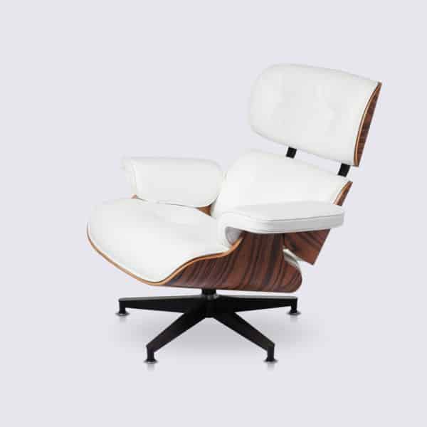 copie fauteuil lounge eams ottoman cuir italien blanc bois de palissandre replica eames fauteuil design