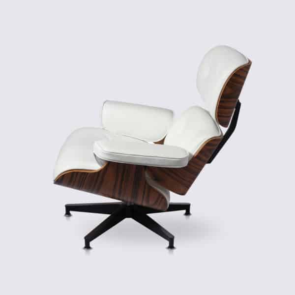 copie fauteuil lounge eams ottoman cuir italien blanc bois de palissandre replica eames fauteuil pivotant