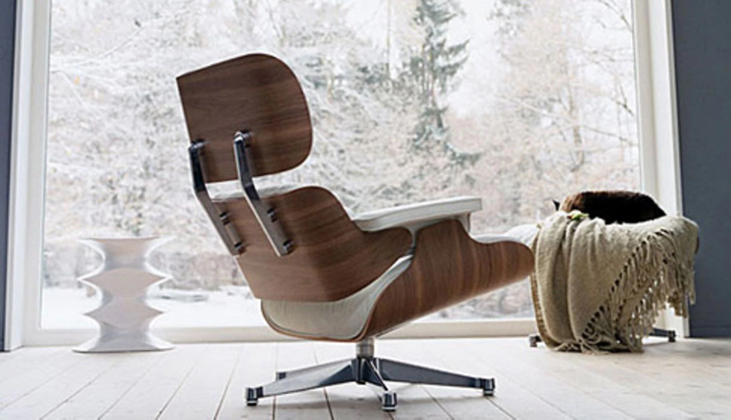 Armchair Lounge Chair Relax Ottoman Leather Full Bloom White Walnut Charles Ray Eames Living Room replica chrome base