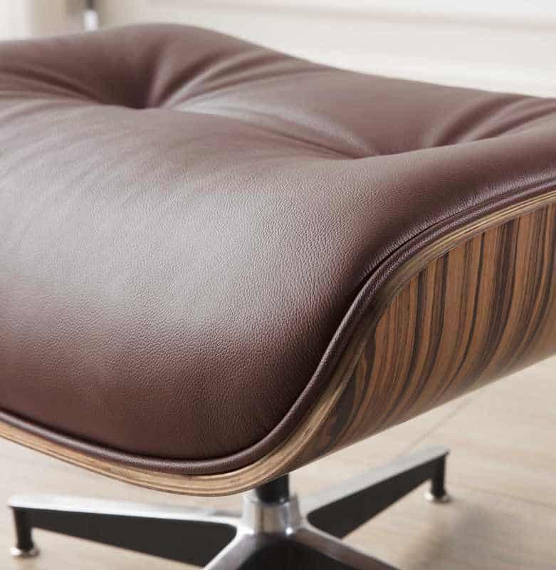 Fauteuil Lounge Chair et Ottoman en Cuir Marron et Bois de Palissandre Eames dimensions base aluminium