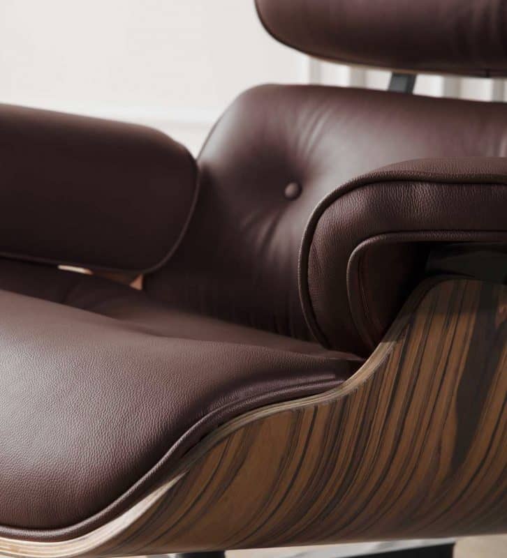 Fauteuil Lounge Chair et Ottoman en Cuir Marron et Bois de Palissandre Eames dimensions