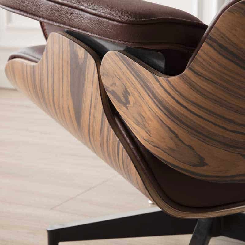 Fauteuil Lounge Chair et Ottoman en Cuir Marron et Bois de Palissandre Eames dimensions
