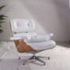 Stefano Lounge Chair e Otomana em pele branca de grão integral, madeira de freixo e base de alumínio polido - Image 4