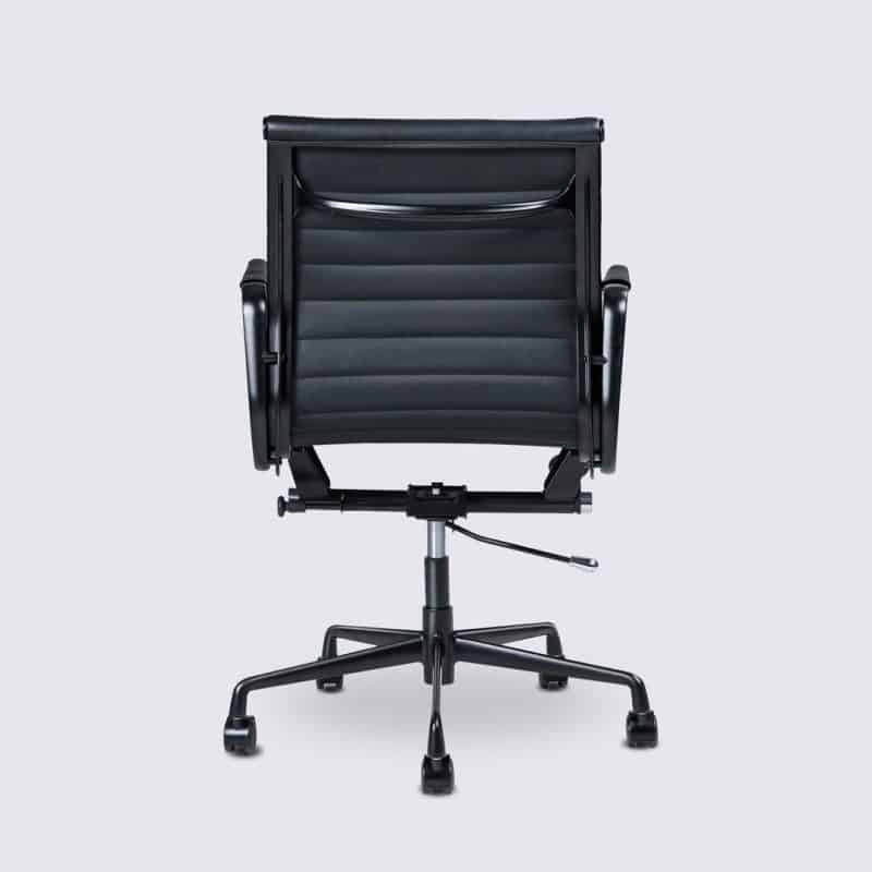 chaise de bureau eames design cuir pleine fleur noir alu noir style ea117