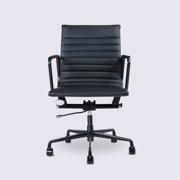 chaise de bureau copie eames design cuir noir alu noir style ea117