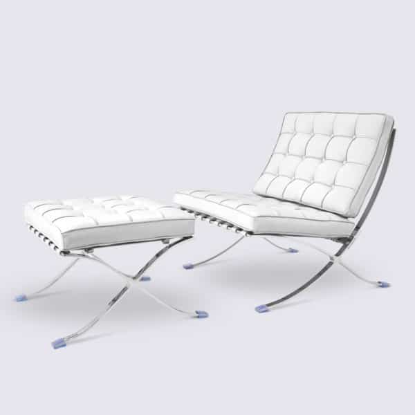 fauteuil barcelona réplique replica en cuir blanc ottoman repose pieds pouf copie chaise barcelona knoll fauteuil salon design