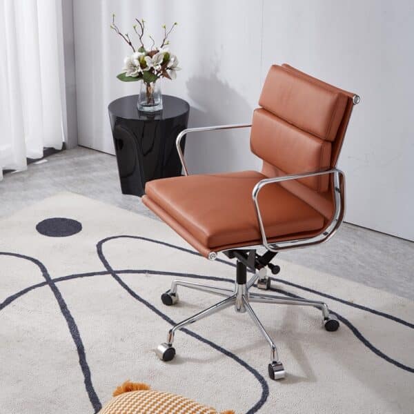 chaise de bureau design eames ergonomique cuir cognac soft pad avec roulette
