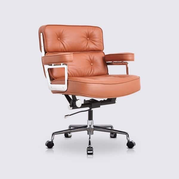 chaise de bureau confort moderne ergonomique design en cuir cognac camel confortable imitation eames lobby ES104 avec roulette