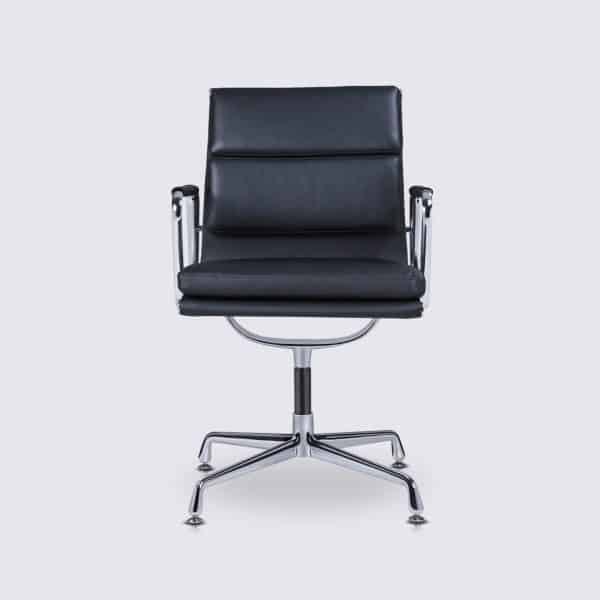 cadeira de escritório moderna eames soft pad ea208 cópia base fixa em pele preta
