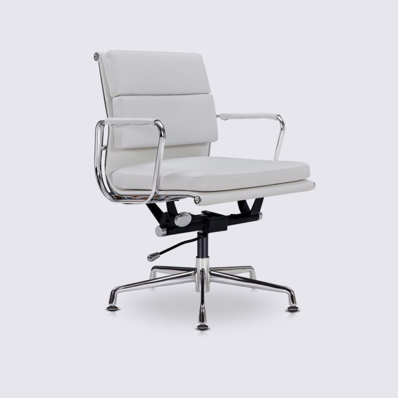 chaise de bureau design eames cuir blanc soft pad pied fixe