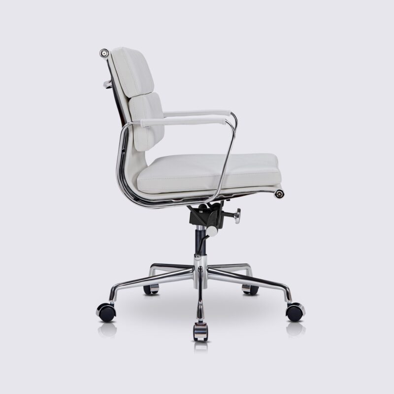 chaise de bureau design eames cuir blanc soft pad avec roulette