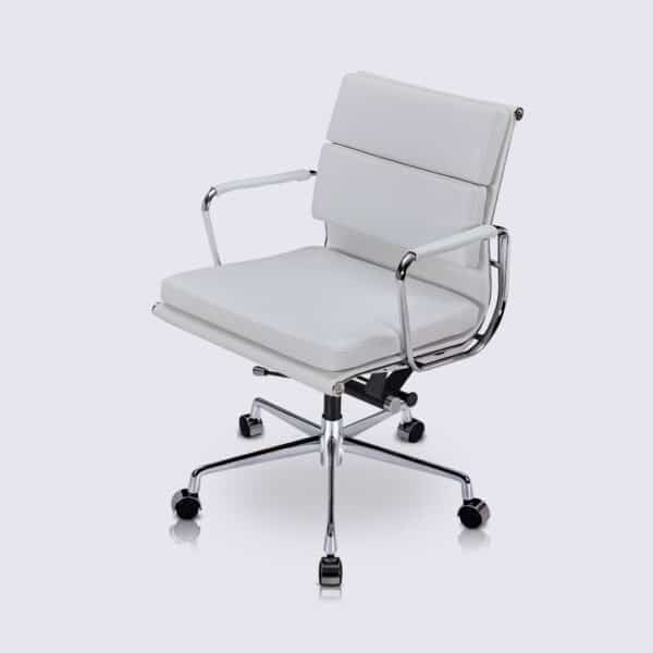chaise de bureau scandinave eames cuir blanc soft pad avec roulette