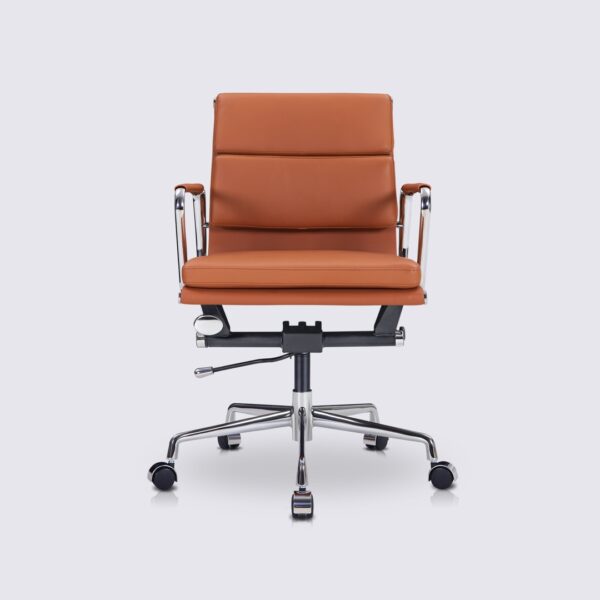 chaise de bureau eames ergonomique design cuir cognac soft pad