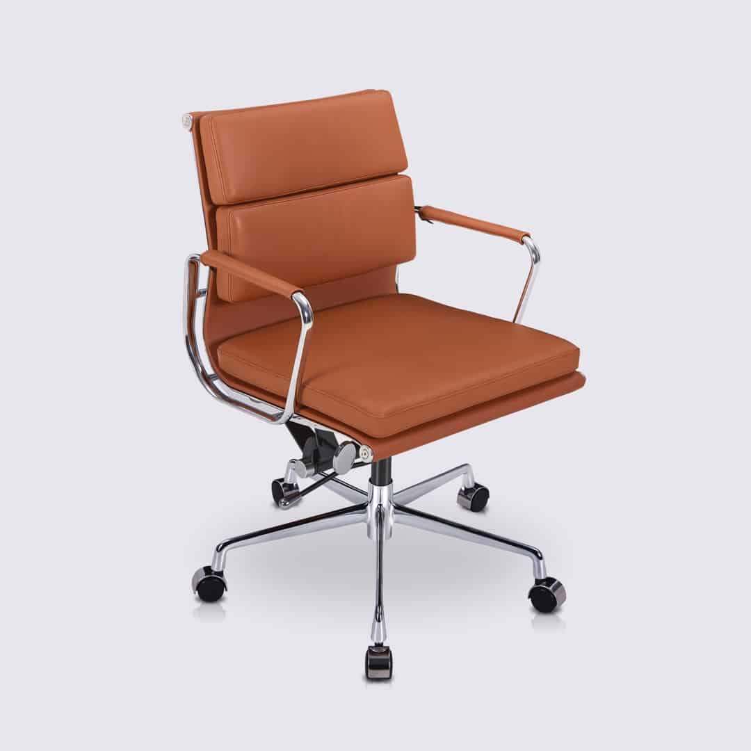 Chaise Bureau Cuir Marron Alberto Style Eames Soft Pad Poli