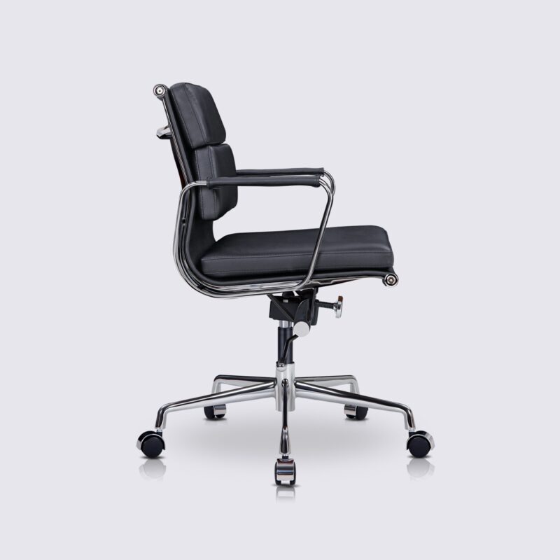 fauteuil de bureau style eames ergonomique design cuir noir soft pad avec roulette