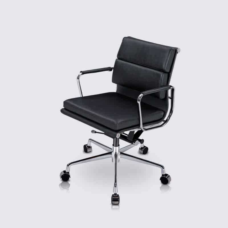 chaise de bureau design eames ergonomique cuir noir soft pad avec roulette