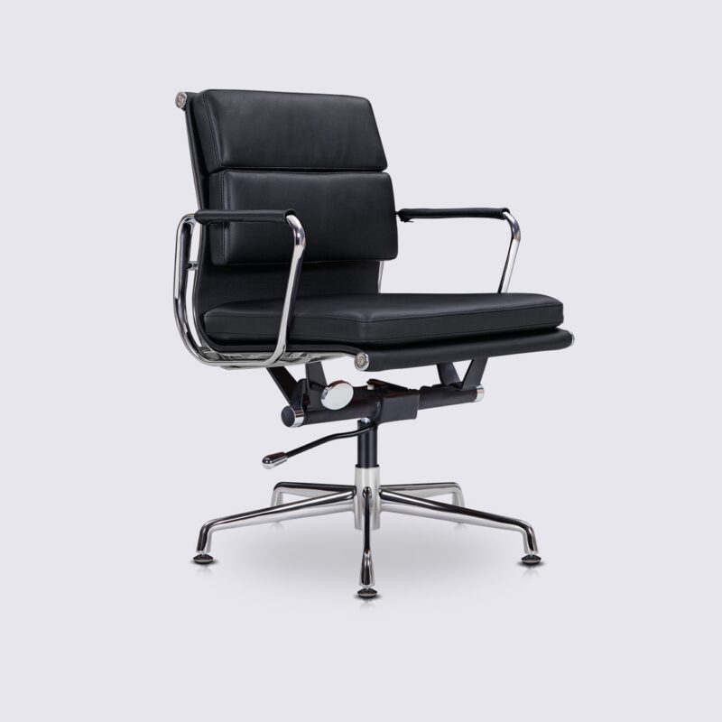 chaise de bureau style eames ergonomique design cuir noir soft pad pieds fixes