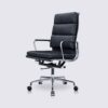 Office chair in black full grain leather, polished aluminium arms and castors - Alberto
