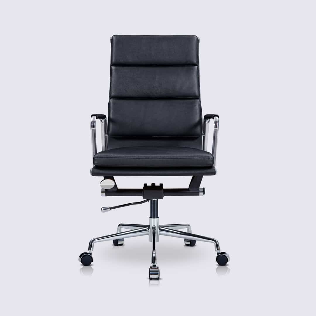 Chaise Bureau Cuir Noir Alberto Style Eames Soft Pad Poli