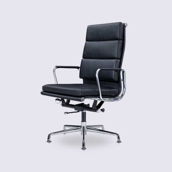 chaise de bureau ergonomique dossier haut cuir noir eames soft pad ea219 base fixe