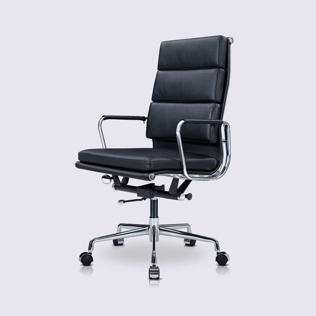 Chaise Bureau Design Cuir Noir Copie Eames Soft Pad EA208 Comfortable