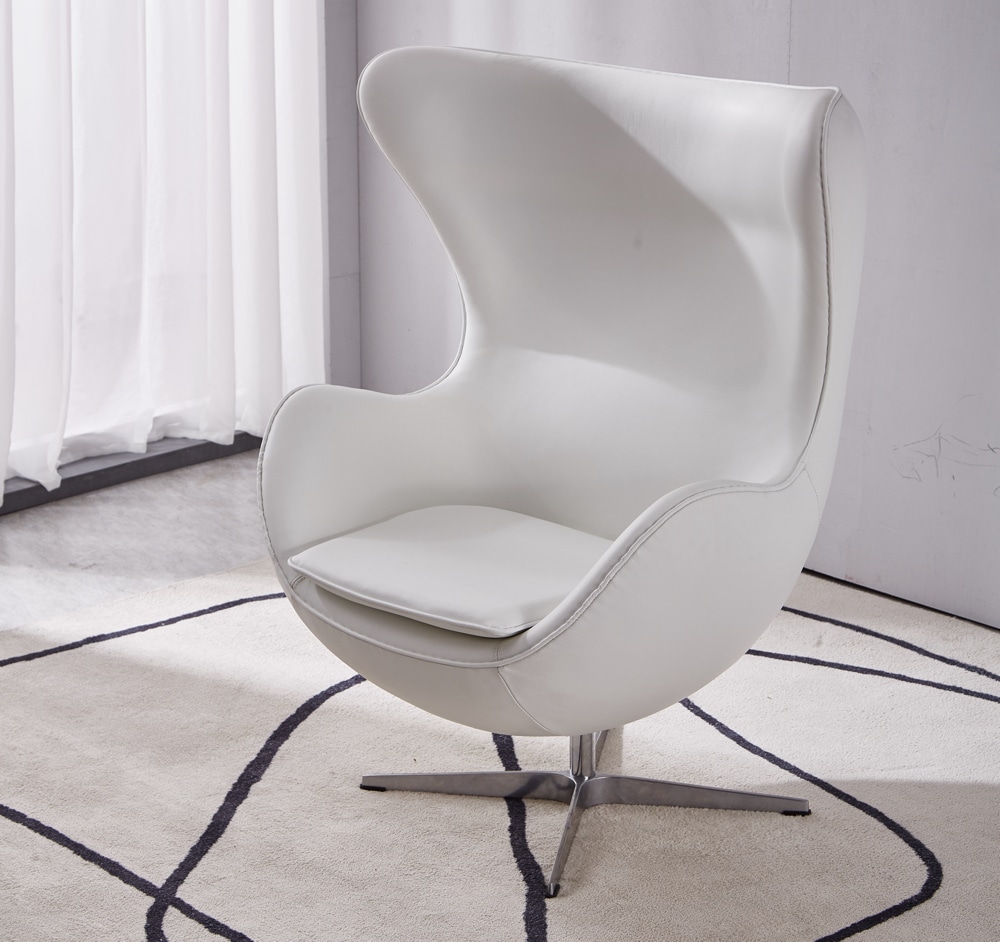 fauteuil oeuf sur pied design moderne pivotant cuir blanc italien replica chaisecarne jacobsen egg chair