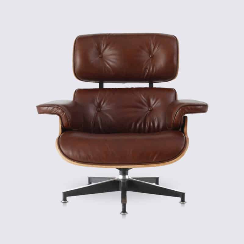 replica fauteuil charles eames cuir aniline marron vintage bois palissandre