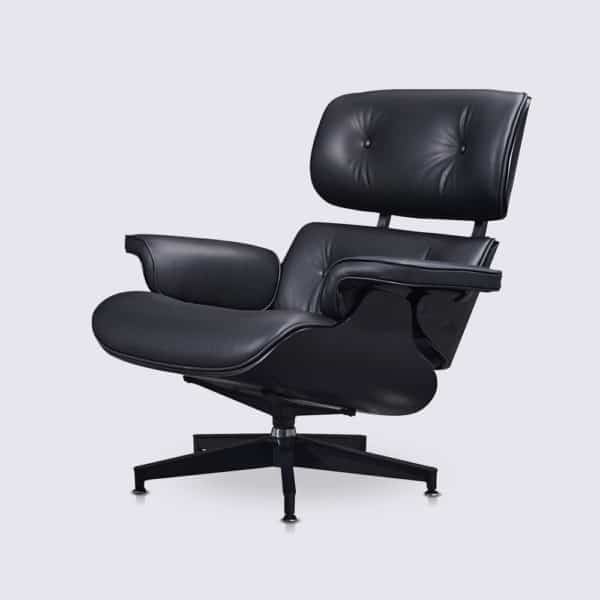 copia sillón charles eames cuero anilina negro madera de fresno negro