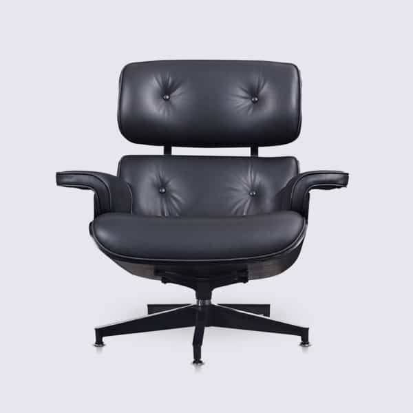 réplica sillón charles eames cuero anilina negro madera de fresno negro