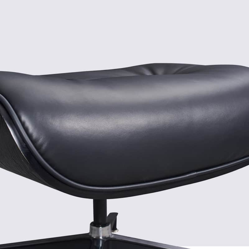 copie fauteuil charles eames pivotant avec ottoman cuir aniline noir bois de frêne noir