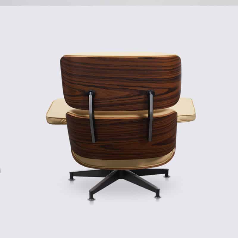 réplique fauteuil charles eames avec ottoman cuir italien blanc crème bois de palissandre base alu noir