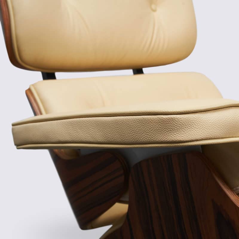 accoudoir copie fauteuil charles eames cuir italien blanc crème bois de palissandre base alu noir