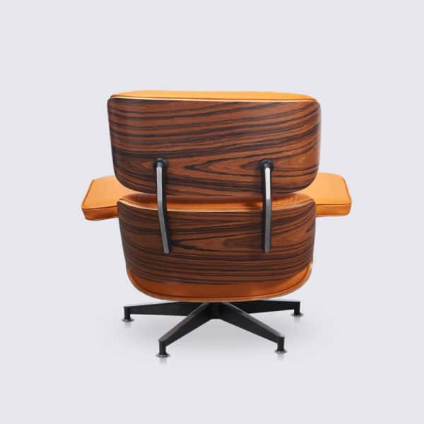 Kopie Charles Eames Sessel mit Ottoman italienisches Leder orange Palisanderholz 7 Schichten Alu Basis schwarz