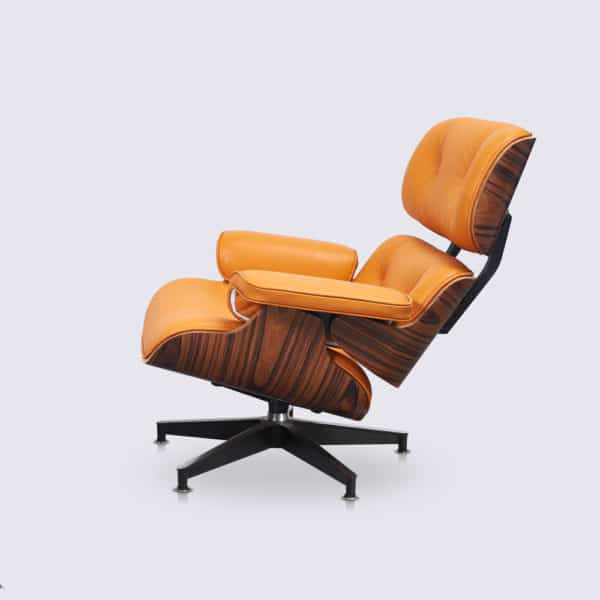 Replica Sessel Charles Eames italienisches Leder orange Palisanderholz Alu Basis schwarz