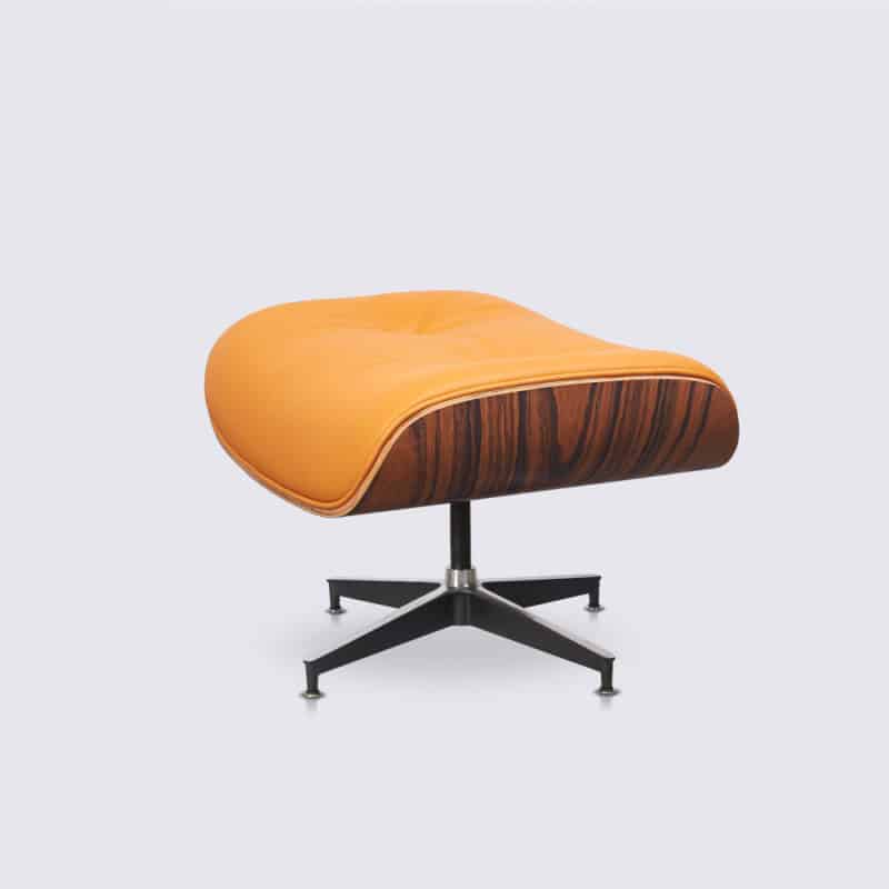 Kopie Ottoman Sessel Charles Eames italienisches Leder orange Palisanderholz Alu Basis schwarz