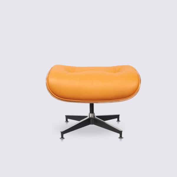 Kopie Fußstütze Sessel Charles Eames italienisches Leder orange Palisanderholz Alu-Basis schwarz