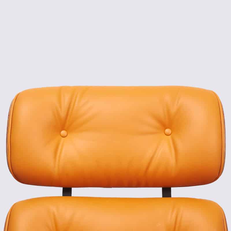 Rückenlehne Kissen Sessel Charles Eames italienisches Leder orange Palisanderholz Basis Alu schwarz