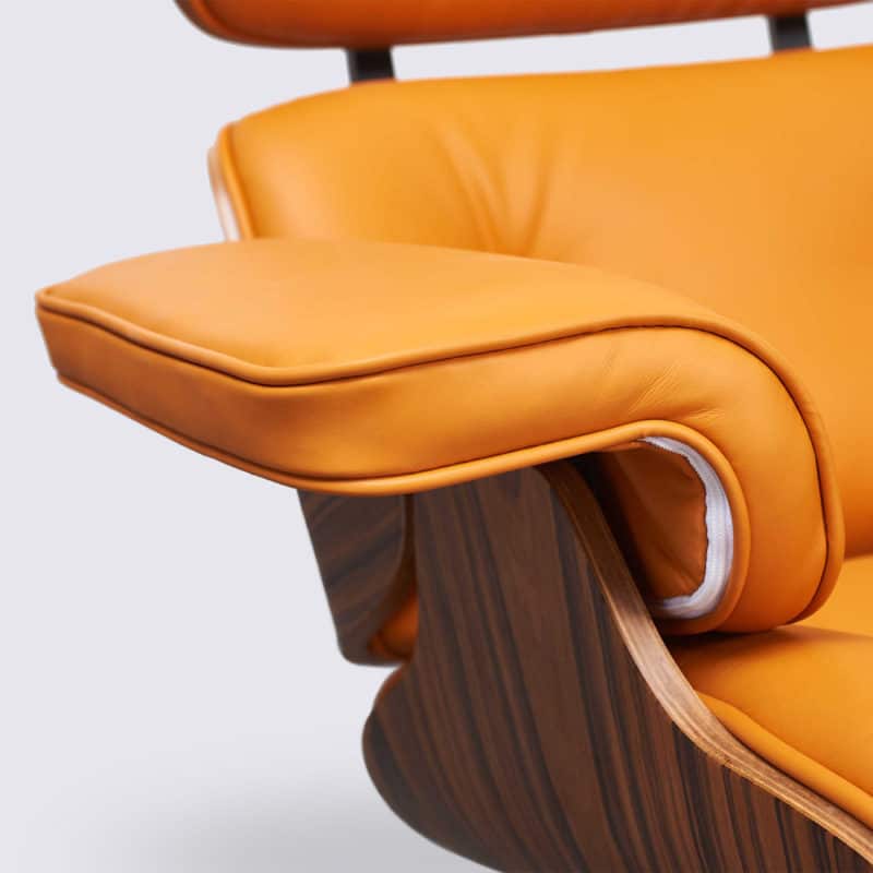 Armlehne Sessel Charles Eames italienisches Leder orange Palisanderholz Basis Alu schwarz