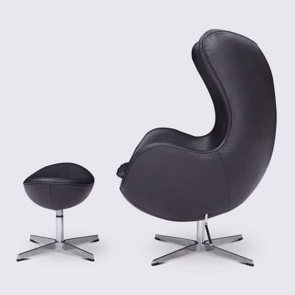 fauteuil arne jacobsen egg chair et repose pied design moderne pivotant oeuf cuir noir italien imitation fauteuil jacobsen