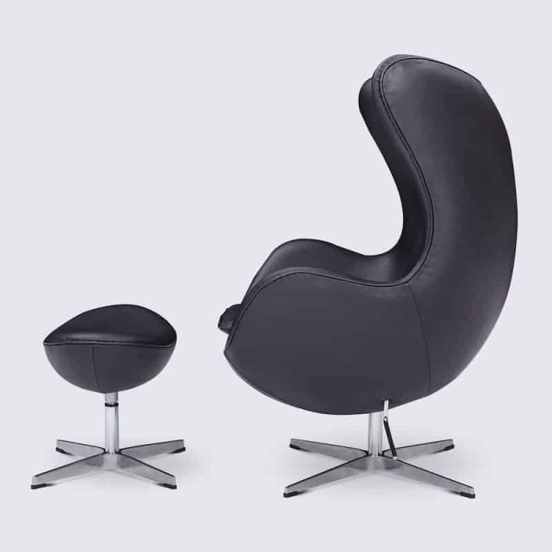 fauteuil arne jacobsen egg chair et repose pied design moderne pivotant oeuf cuir noir italien imitation fauteuil jacobsen