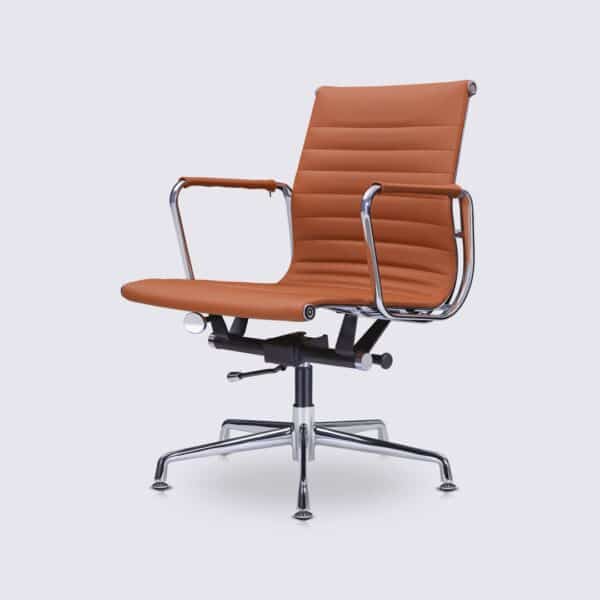 chaise de bureau design eames alu EA117 en cuir cognac marron base fixe