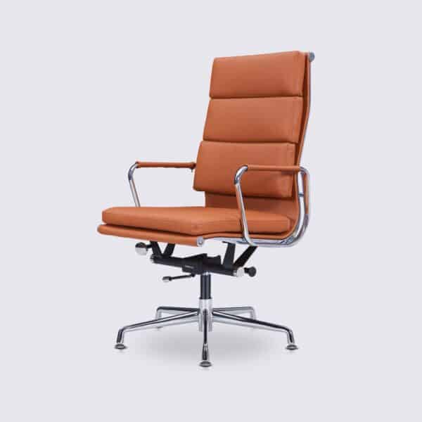 fauteuil de bureau ergonomique dossier haut cuir cognac eames soft pad ea219