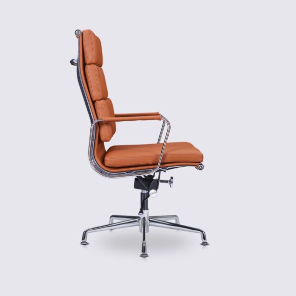 chaise de bureau ergonomique dossier haut cuir cognac eames soft pad ea219