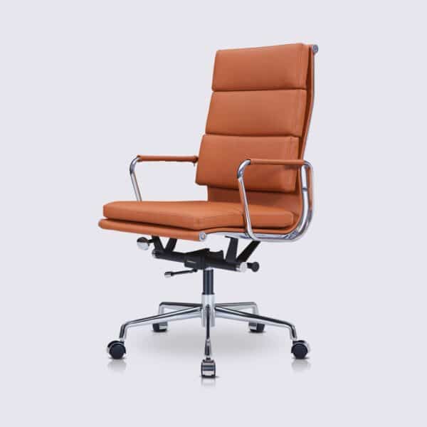 chaise de bureau ergonomique dossier haut cuir cognac eames soft pad ea219 a roulette