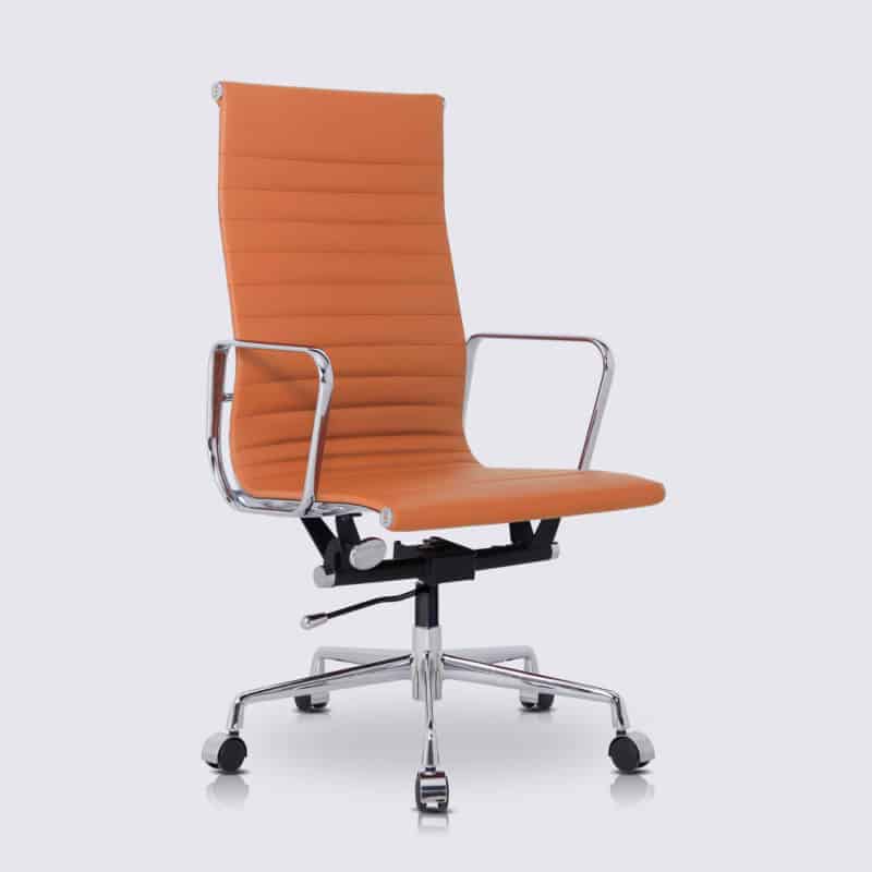 chaise de bureau scandinave cuir cognac camel design confortable ergonomique replica chaise eams ea119 avec roulette