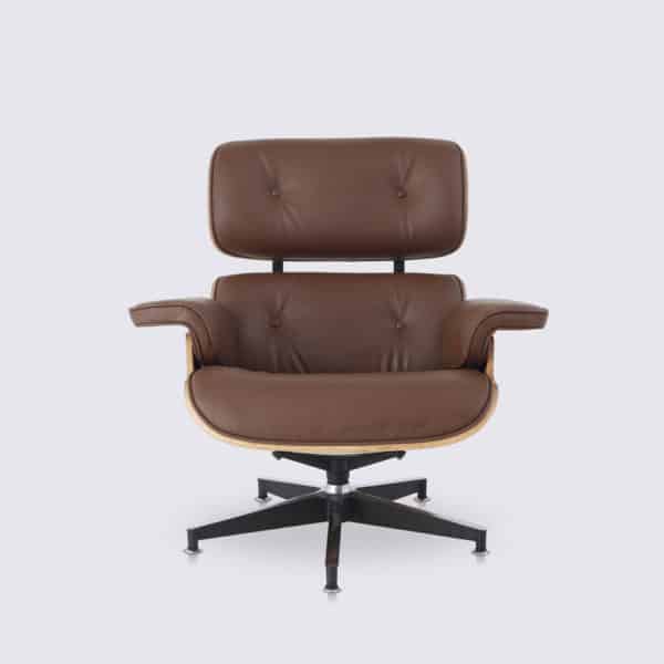 replica fauteuil charles eames cuir aniline marron foncé bois de palissandre base alu noir