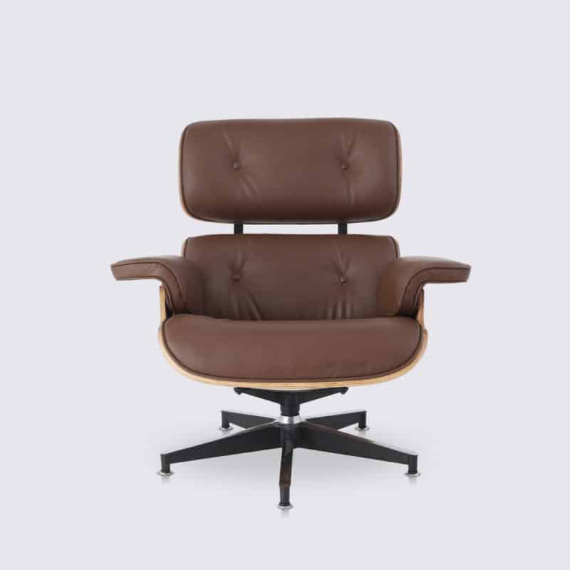 replica fauteuil charles eames cuir aniline marron foncé bois de palissandre base alu noir