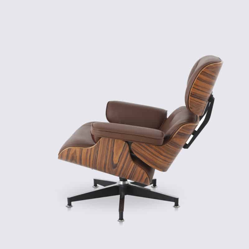 copie fauteuil charles eames cuir aniline marron chocolat bois de palissandre base alu noir